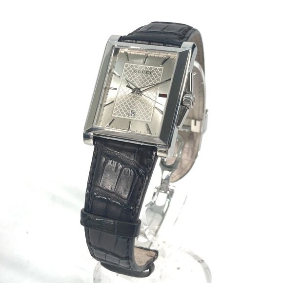 GUCCI Rectangle Watch Watch Wristwatch SS Silver/Dark brown main image 4